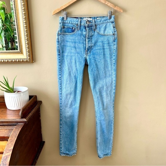 RE/DONE ORIGINALS High Rise Stretch Skinny Jeans Light Wash Button Fly Size 26 - Picture 3 of 12